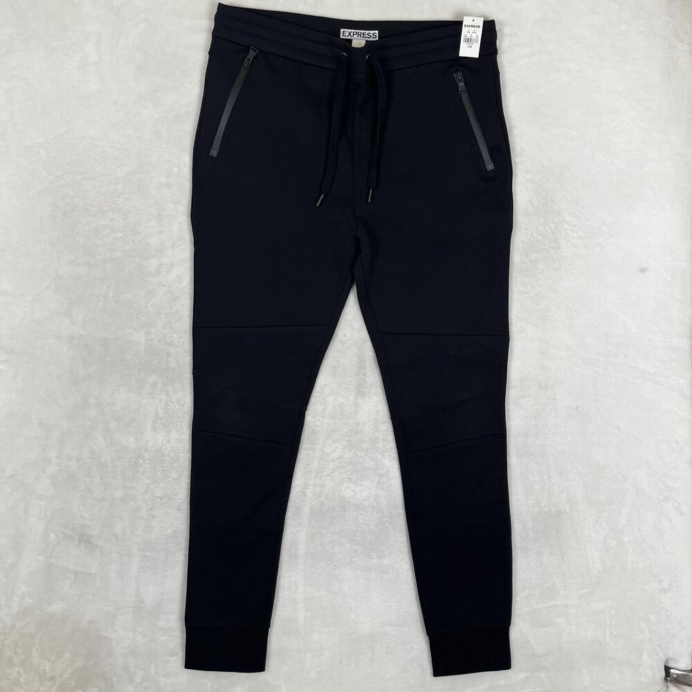 Express Sweatpants Mens Large Black Knit Joggers Zip Pocket Elastic Waist